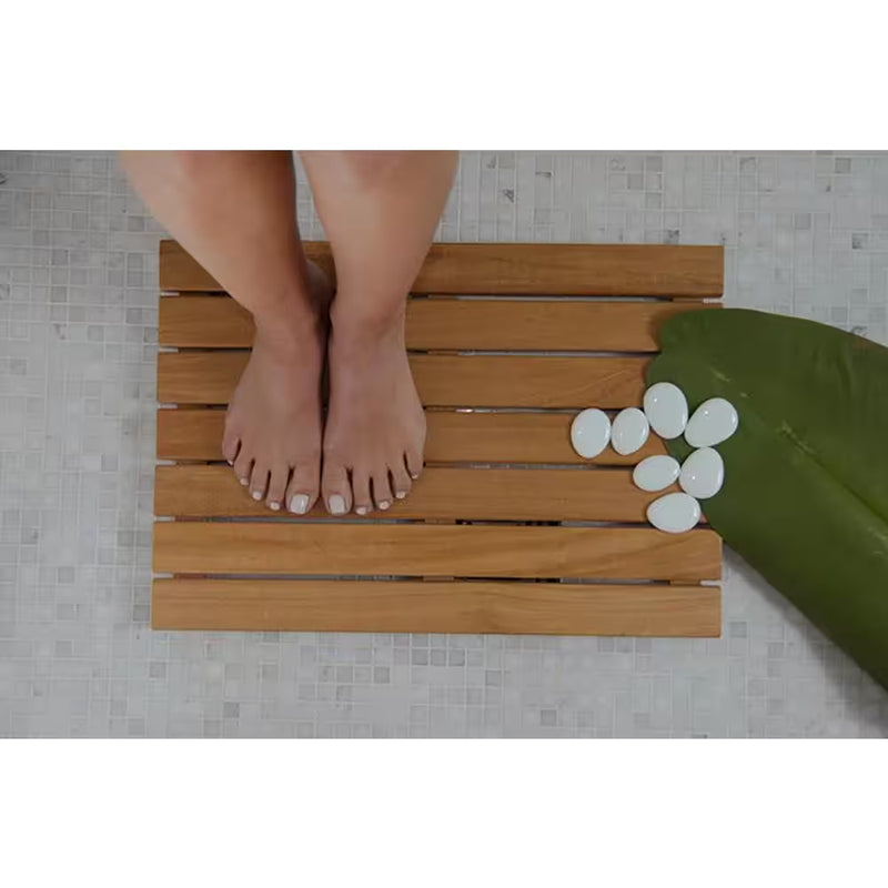 24 In. W Bathroom Shower Mat in Natural Teak