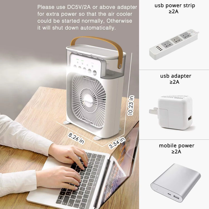 Silent Electric Portrable Mini Mobile Fan Air Humidifier Conditioner Cold Spray Ac Cooler Cooling Fans Home Usb Ice 3 in 1 Water