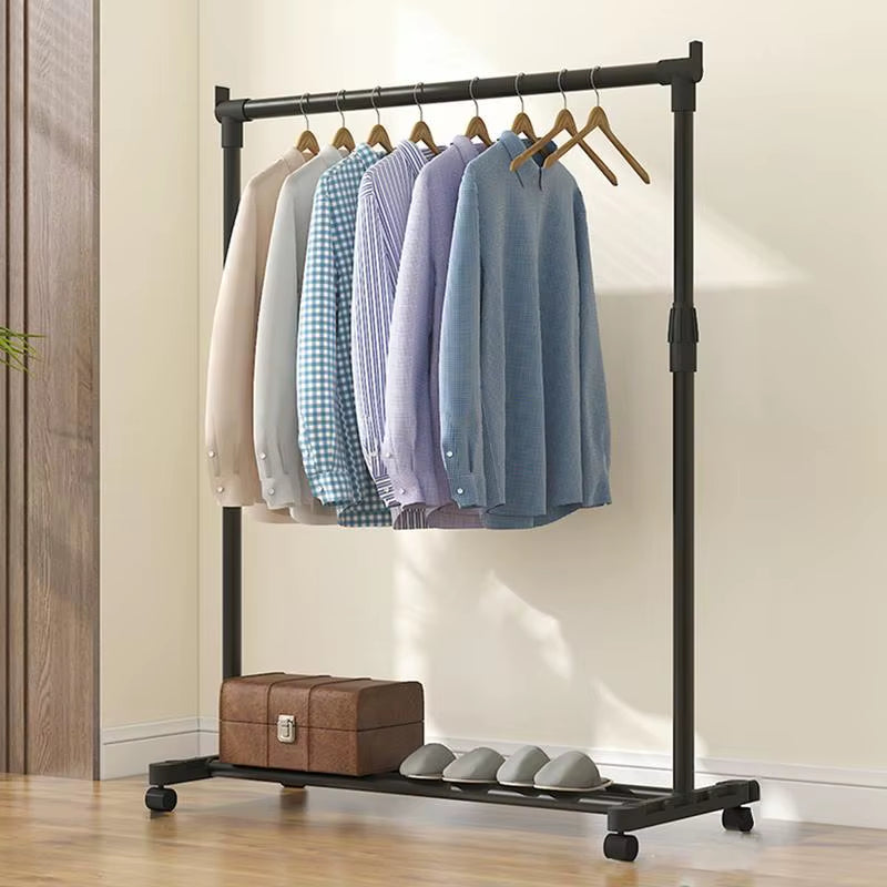 Telescopic Clothes Rack Heavy-Duty Metal Garment Rack with Wheels Movable Clothes Rack Telescopic Floor Hanger for Bedroom