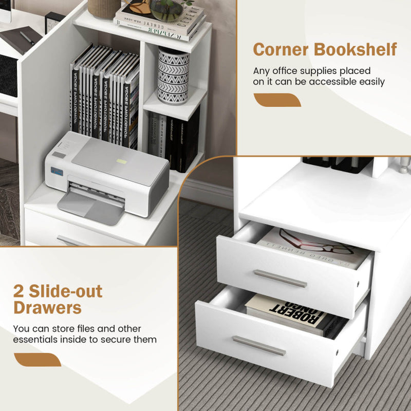 Computer Desk Home Office with Bookshelf and Drawers