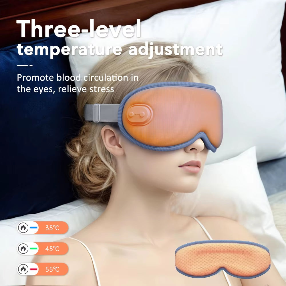 Electric Graphene Hot Compress Massage Eye Mask 5 Vibration Modes 3-Level Heated Eye Massager Relief Fatigue Sleep Mask