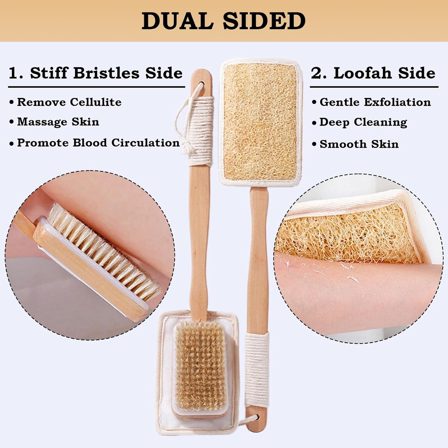 Loofah with Handle, Loofah on a Stick, Exfoliating Luffa on a Stick for Men and Women，Bath Brush Long Handle for Shower，Wet or Dry Brushing Body Brush，Deep Cleansing of Skin.