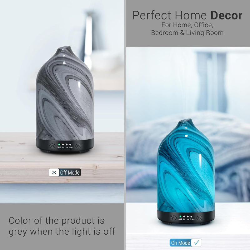 Essential Oil Diffuser Aromatherapy Diffuser - 120Ml Glass Ultrasonic Cool Mist Scent Aroma Diffuser, Whisper Quiet with Auto Shut-Off, 4 Timer Setting &7 Colors Night Light for Home (Grey Wave)