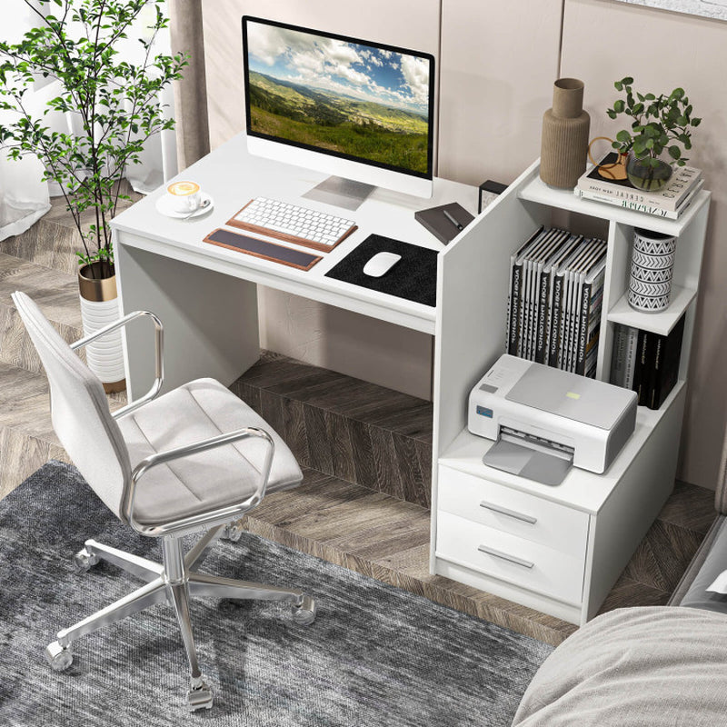 Computer Desk Home Office with Bookshelf and Drawers