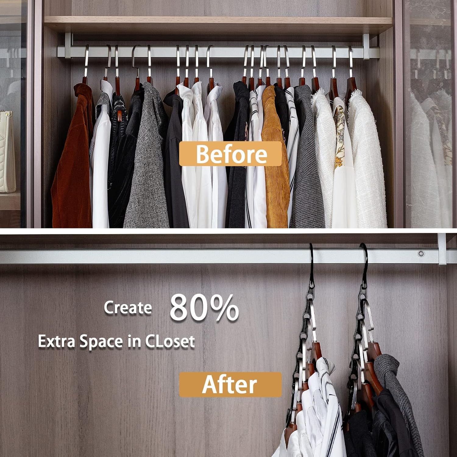 Closet Organizers Space Saving Hangers -  20 Pack Magic Hangers Wardrobe Storage Organization College Dorm Room Essentials, Apartment Heavy Duty Space Saver Plastic Black