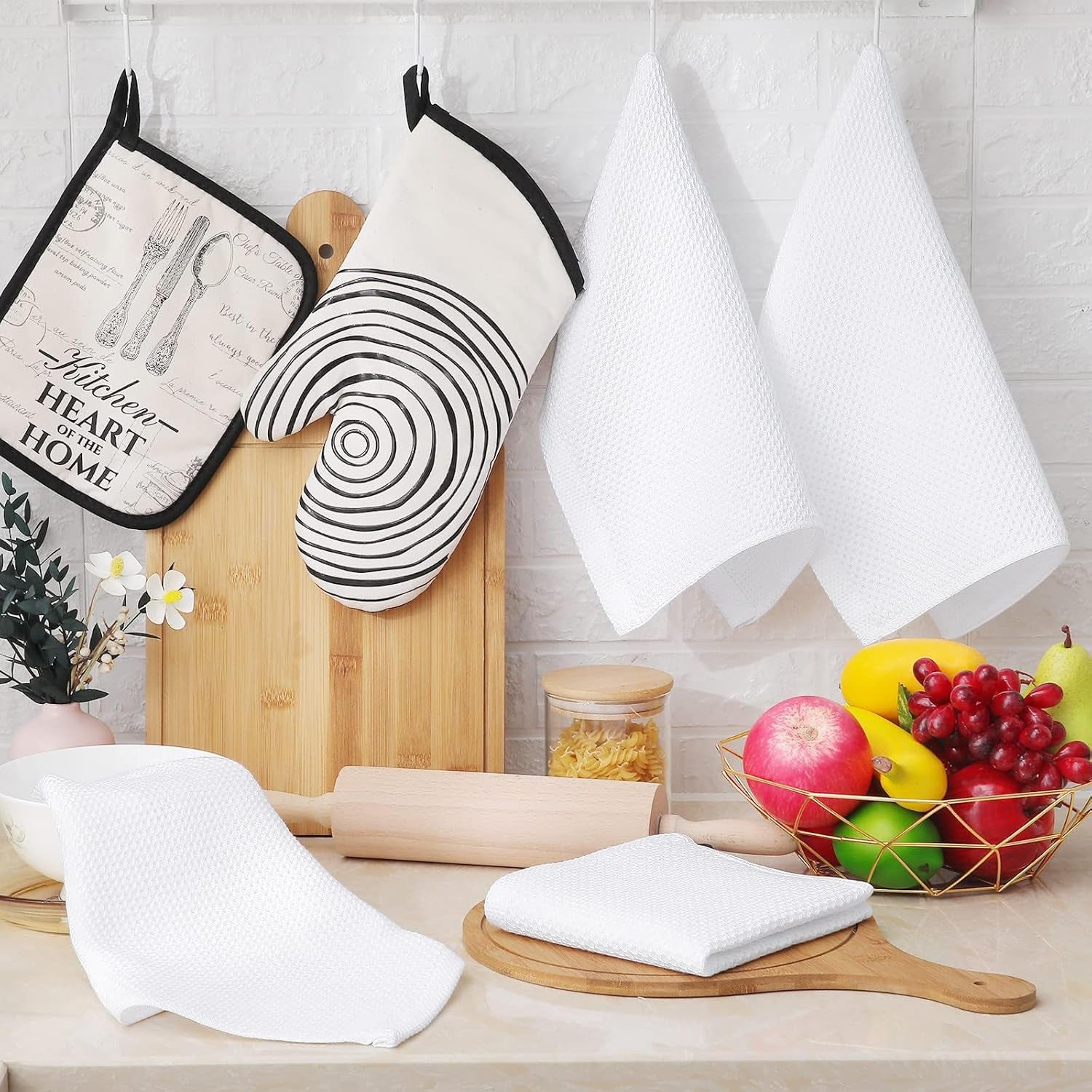 100% Cotton Waffle Weave Kitchen Dish Cloths, Ultra Soft Absorbent Quick Drying Dish Towels, 12 X 12 Inches, 6-Pack, White