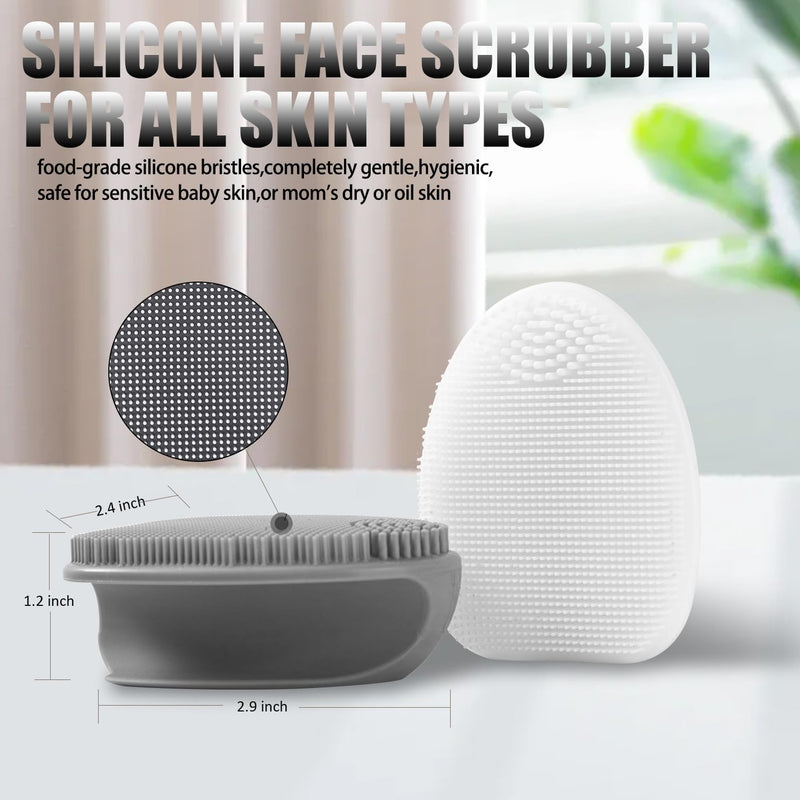 Face Scrubber,2Pcs Silicone Face Scrubber for Women Men,Face Scrubber Exfoliator Brush, Manual Facial Cleansing Brush,Exfoliating Face Scrubber for Sensitive Skin.(White+Gray)