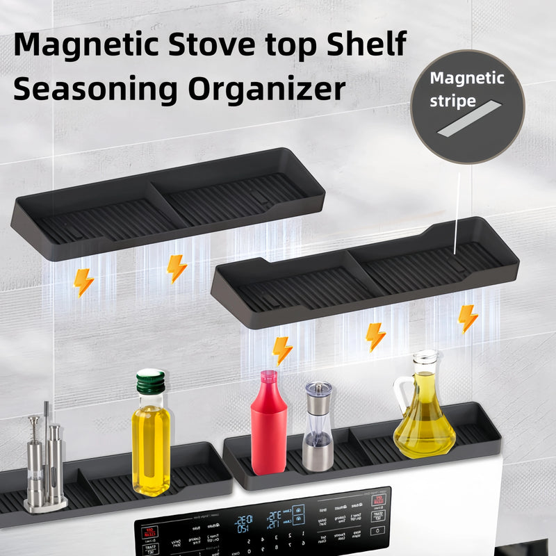 Spice Rack Magnetic Stove Top Shelf over the Stove Spice Rack for Kitchen Shelves Silicone Shelf Organizer Seasoning Organizer