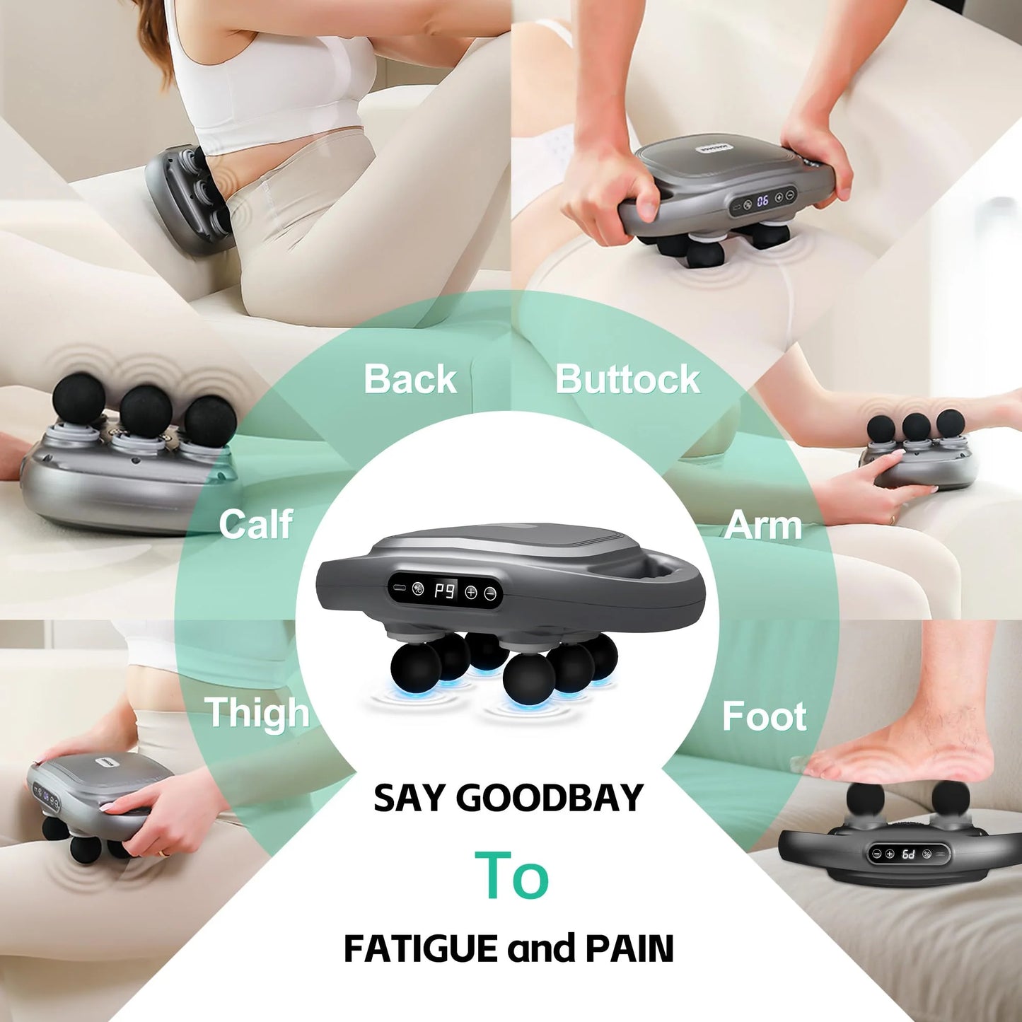 Fascia Gun Massager Six-Head Fascia Gun Massager for Back Waist Legs Body Shoulder High Frequency Professional Muscle Relaxation