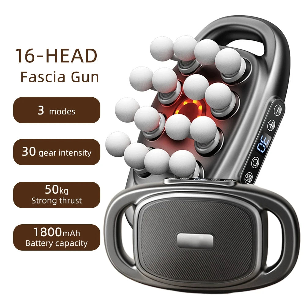 16-Head Fascia Gun High-Frequency Vibration Body Massage Gun Back and Waist Massager Neck Shoulder Massager Muscle Masajeador