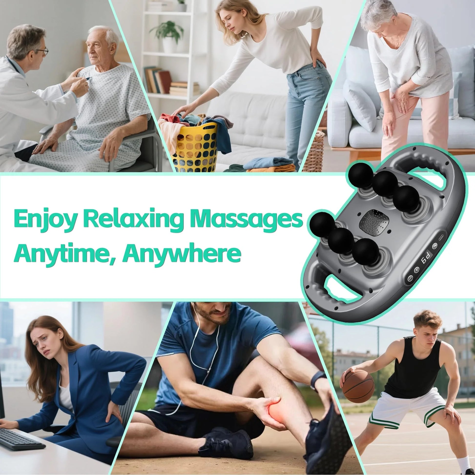 Fascia Gun Massager Six-Head Fascia Gun Massager for Back Waist Legs Body Shoulder High Frequency Professional Muscle Relaxation