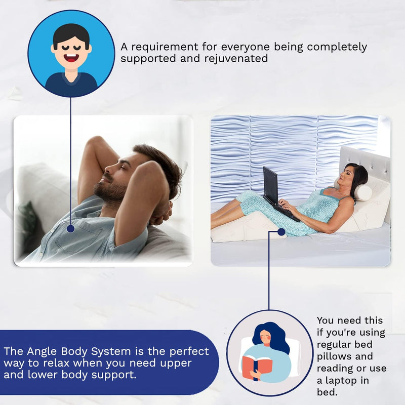 the Angle System - 3 Piece Body Support Pillows - Leg Wedge, Back Wedge and Neck Roll Pillow (Small)