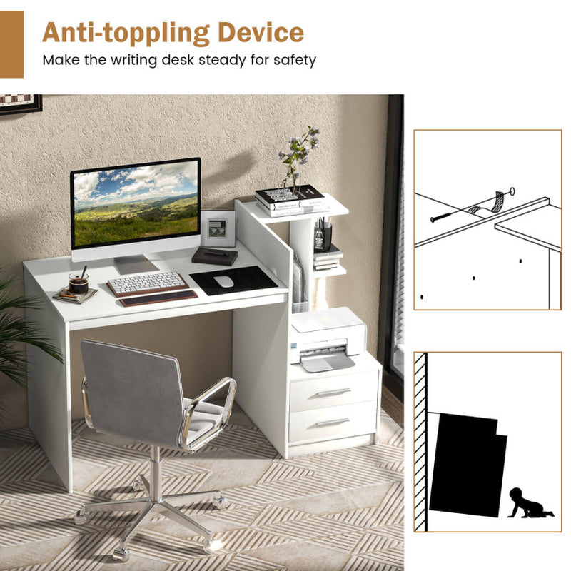Computer Desk Home Office with Bookshelf and Drawers