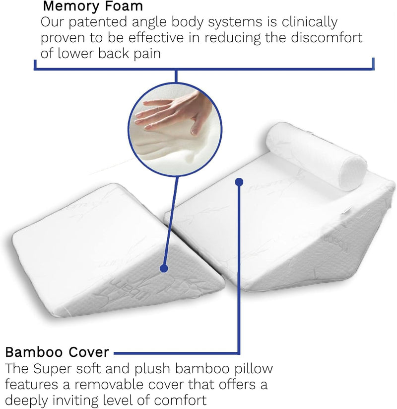 the Angle System - 3 Piece Body Support Pillows - Leg Wedge, Back Wedge and Neck Roll Pillow (Small)