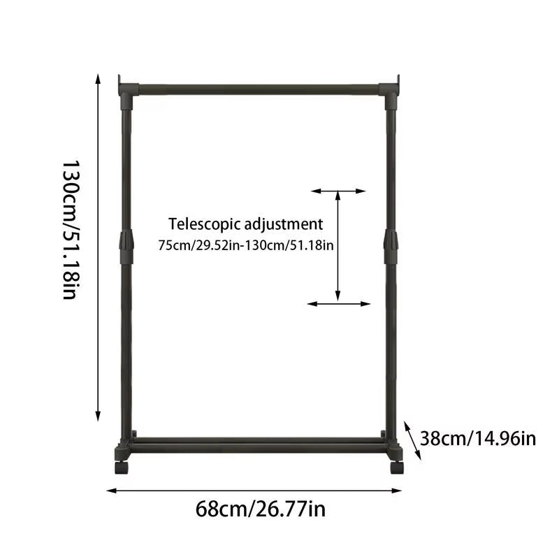 Telescopic Clothes Rack Heavy-Duty Metal Garment Rack with Wheels Movable Clothes Rack Telescopic Floor Hanger for Bedroom