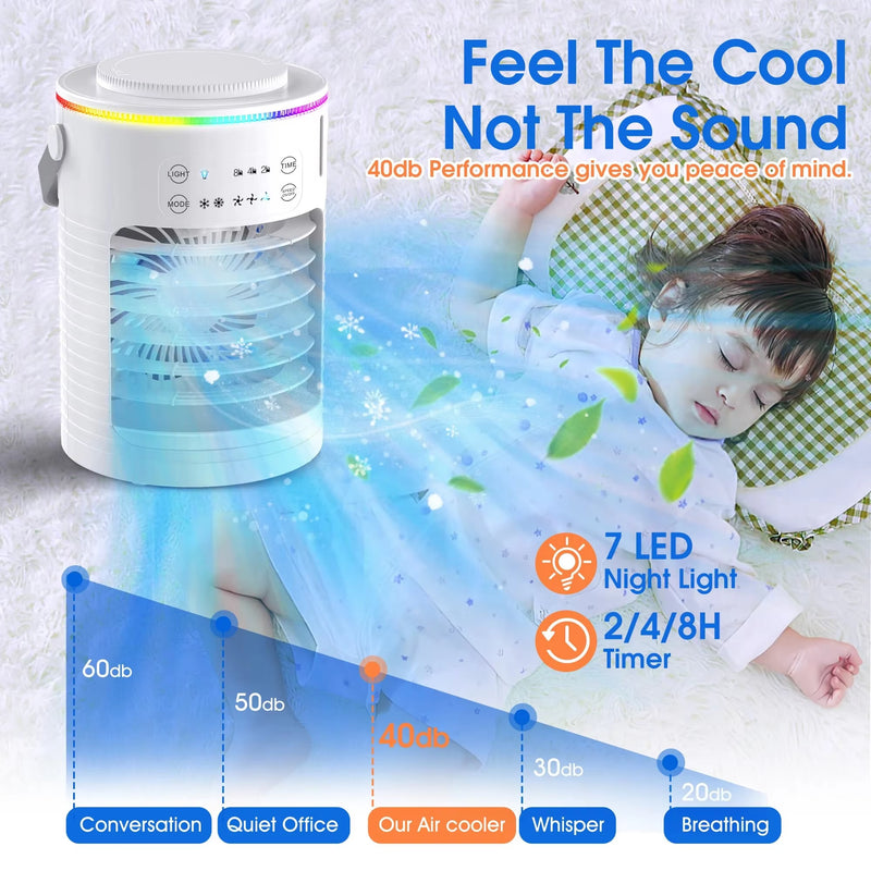 Portable Air Conditioner, Rechargeable Personal Cordless Air Cooler Quiet Desk Fan with 3 Speeds Small Air Conditioner Fan