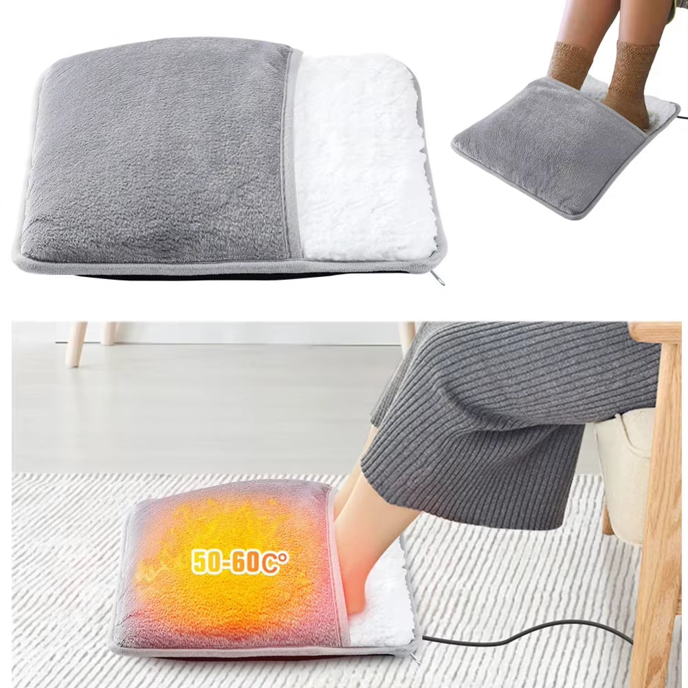 Household Feet Warmer Heater USB Soft Plush Thermal Blanket Feet Foot Warming Mat Heating Slippers for Home Office Bedroom