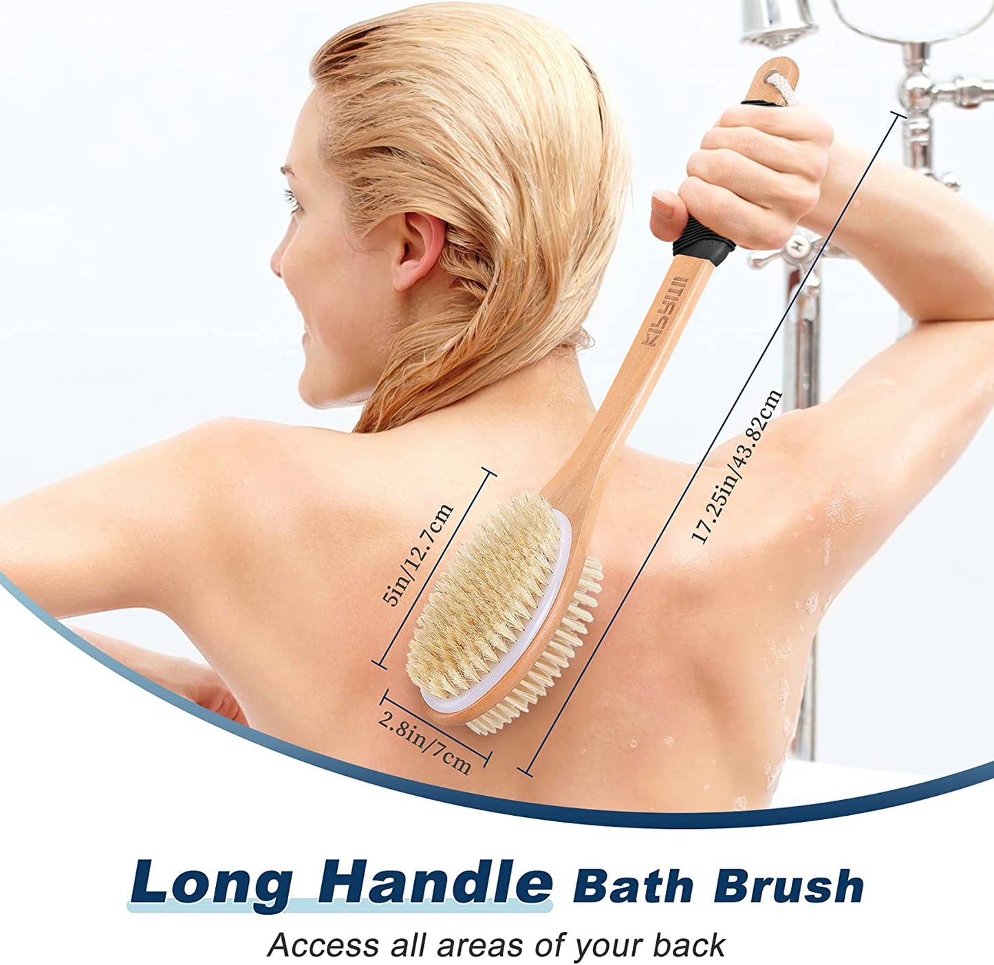 Ergonomically Back Scrubber for Shower,Double-Sided Back Long Handle Wet & Dry Brush for Cellulite and Lymphatic (Black)