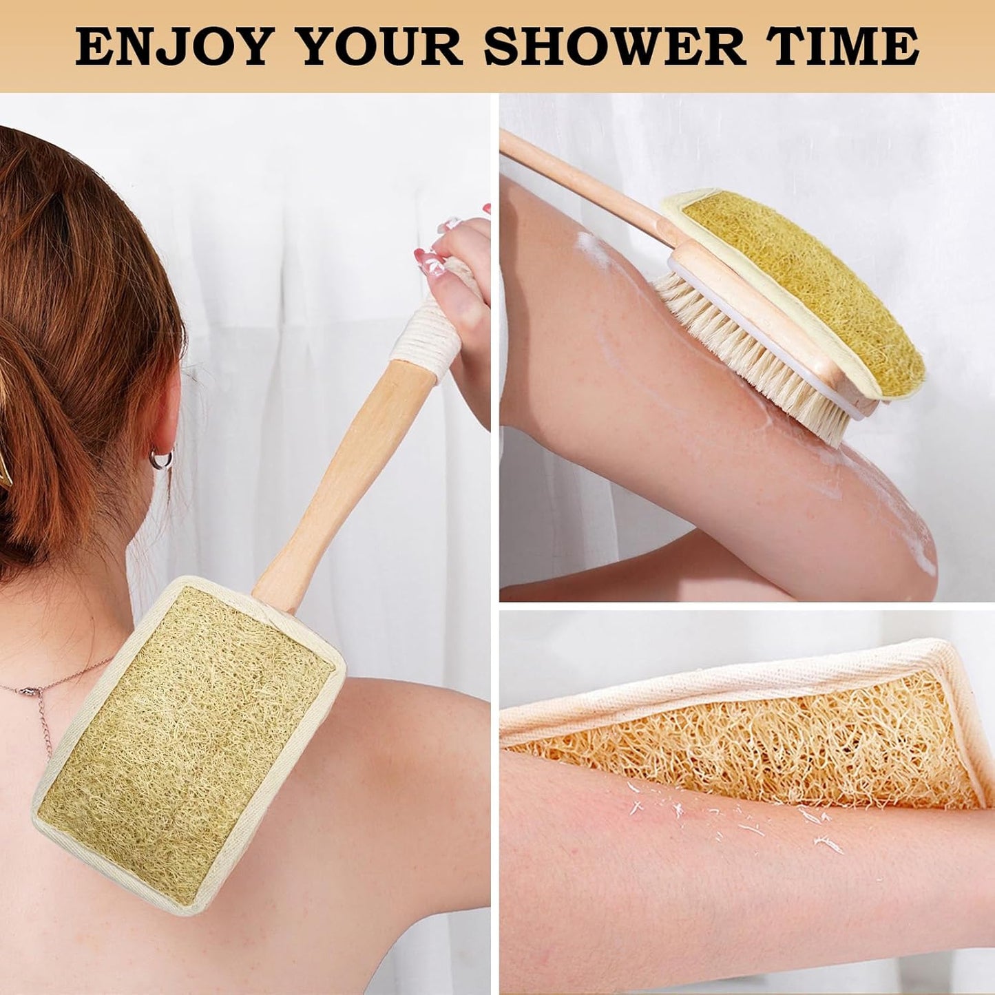 Loofah with Handle, Loofah on a Stick, Exfoliating Luffa on a Stick for Men and Women，Bath Brush Long Handle for Shower，Wet or Dry Brushing Body Brush，Deep Cleansing of Skin.