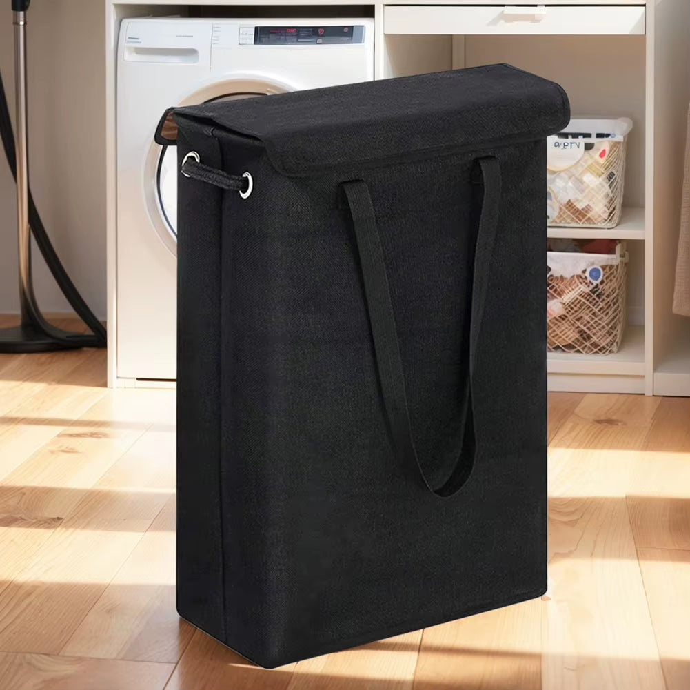Thin Laundry Basket with Handle & Lid Slim Laundry Basket Multi-Function Narrow Laundry Hamper for Toys Clothing Organization