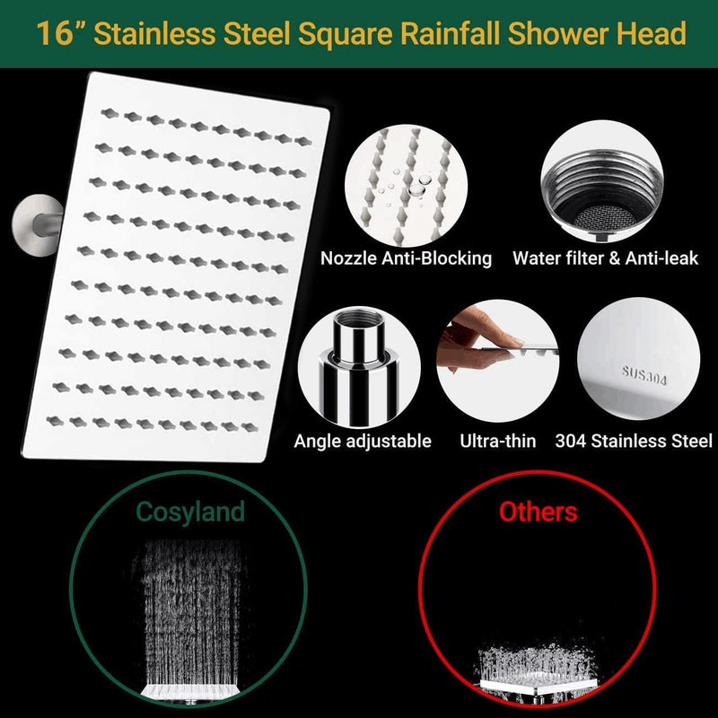 8 Inches Square Fixed Rain Showerhead with 11 Inches Adjustable Extension Arm, Large Stainless Steel High Pressure Shower Head,Ultra Thin Rainfall Bath Shower