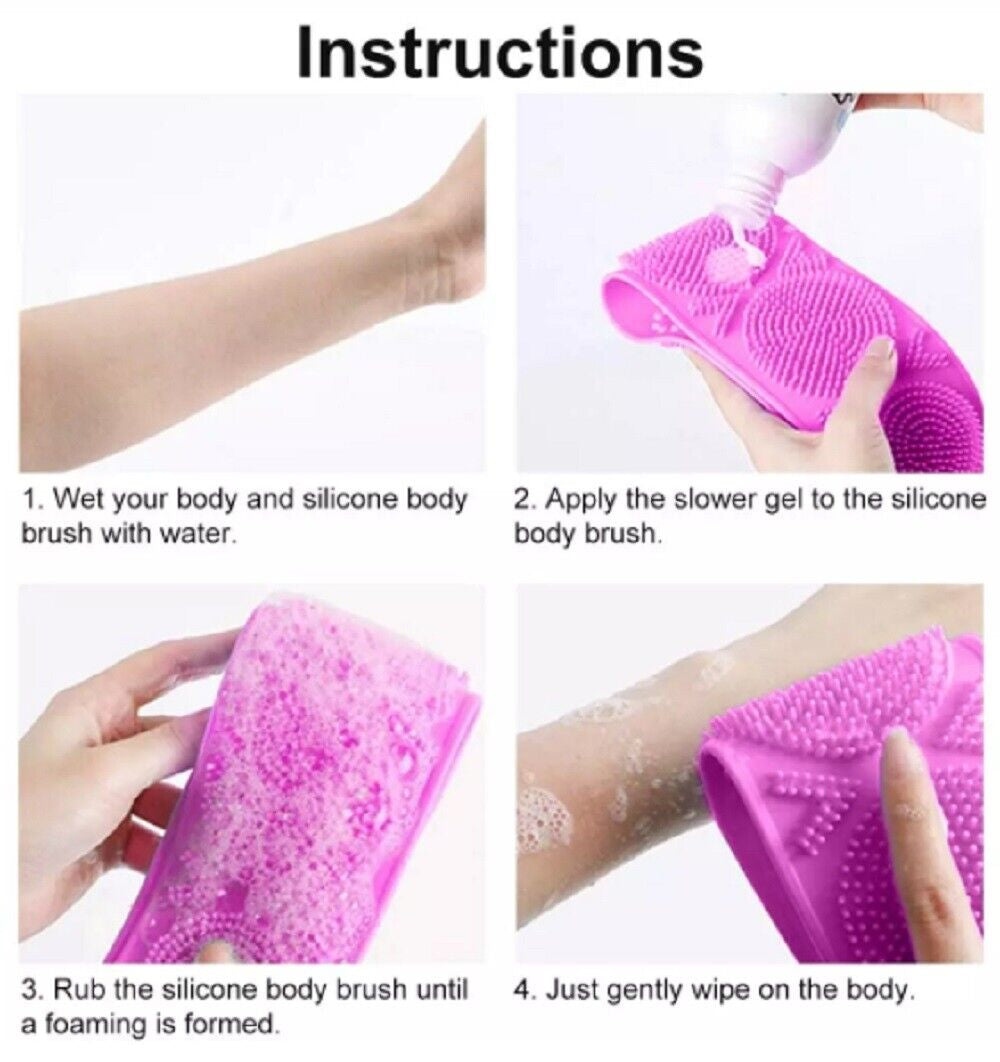 Silicone Bath Body Scrub Brush - Exfoliating Bath Belt, Cleaning Back Towel