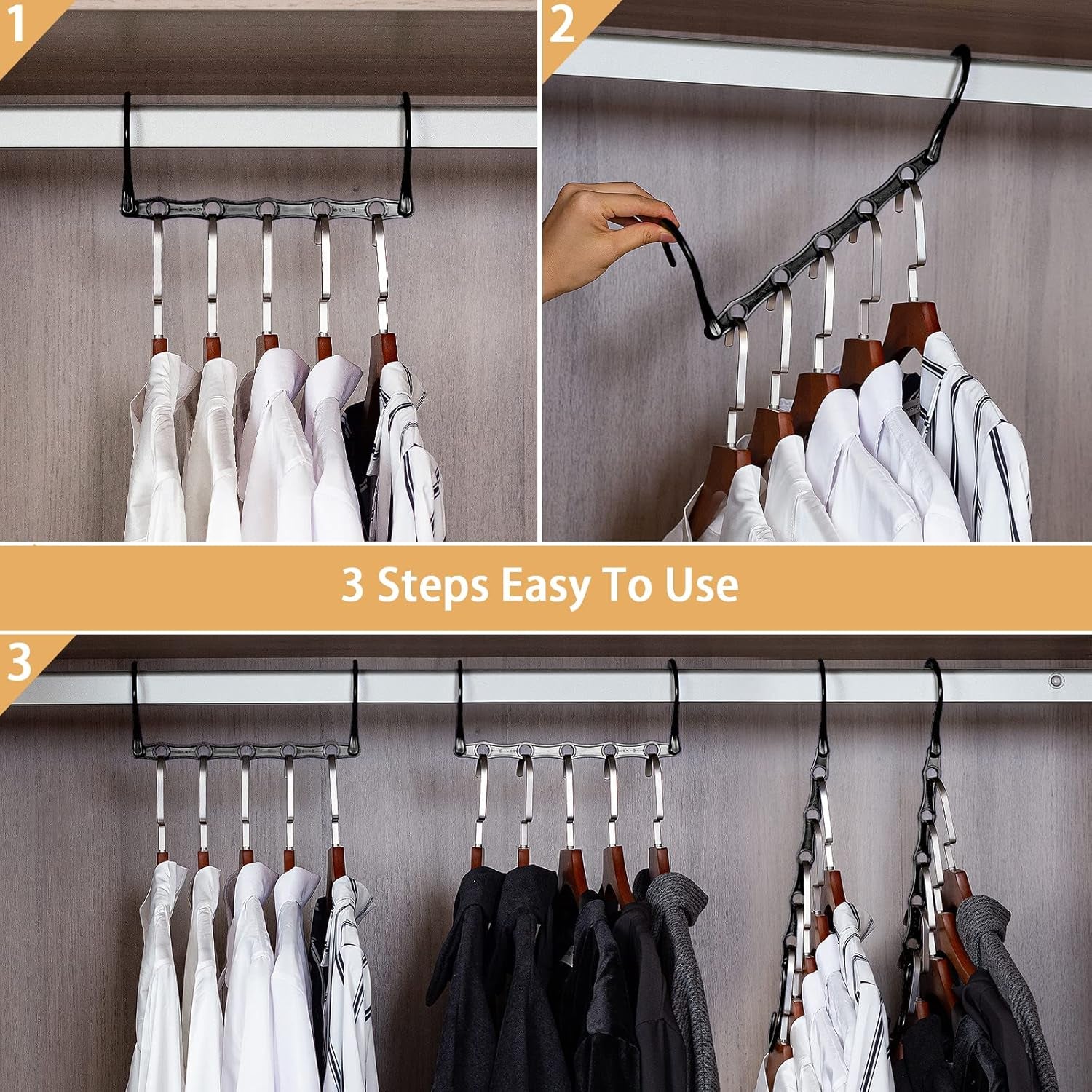 Closet Organizers Space Saving Hangers -  20 Pack Magic Hangers Wardrobe Storage Organization College Dorm Room Essentials, Apartment Heavy Duty Space Saver Plastic Black