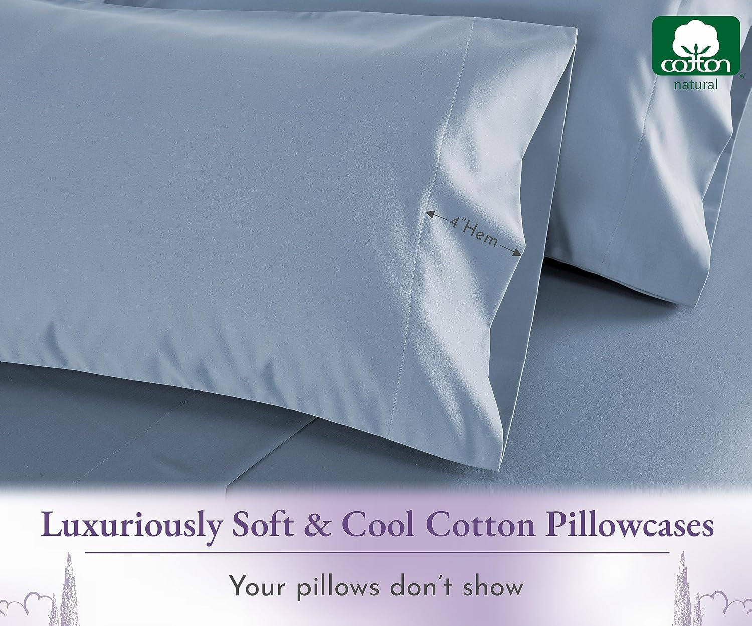 1000 Thread Count, Soft & Smooth, 100% Cotton Sateen Weave, Hotel-Quality, Set of 2 Classic Style Blue Pillow Cases Standard Size Fits Std & Queen Size Pillows