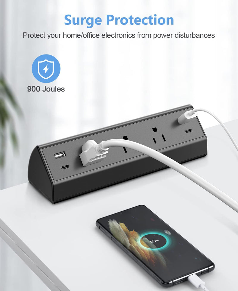 Desk Clamp Power Strip USB C,Desktop Mount Surge Protector,40W Fast Charging Station,2 PD 20W USB C Ports,3 Outlets,6Ft Flat Plug,Desk Edge Power Strip for Home,Office,Fit 1.96