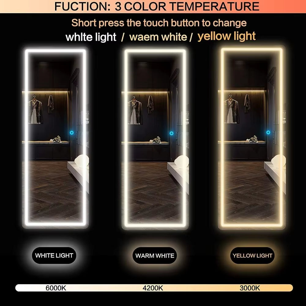 Wall Mounted Mirrors with Light,40''X19'' over the Door LED Mirror,Hanging Lights,Floor Mirror，Length Mirrors