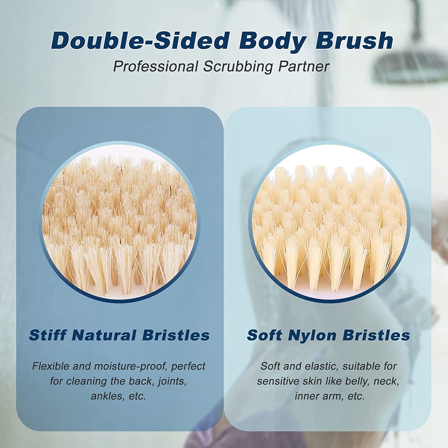 Ergonomically Back Scrubber for Shower,Double-Sided Back Long Handle Wet & Dry Brush for Cellulite and Lymphatic (Black)