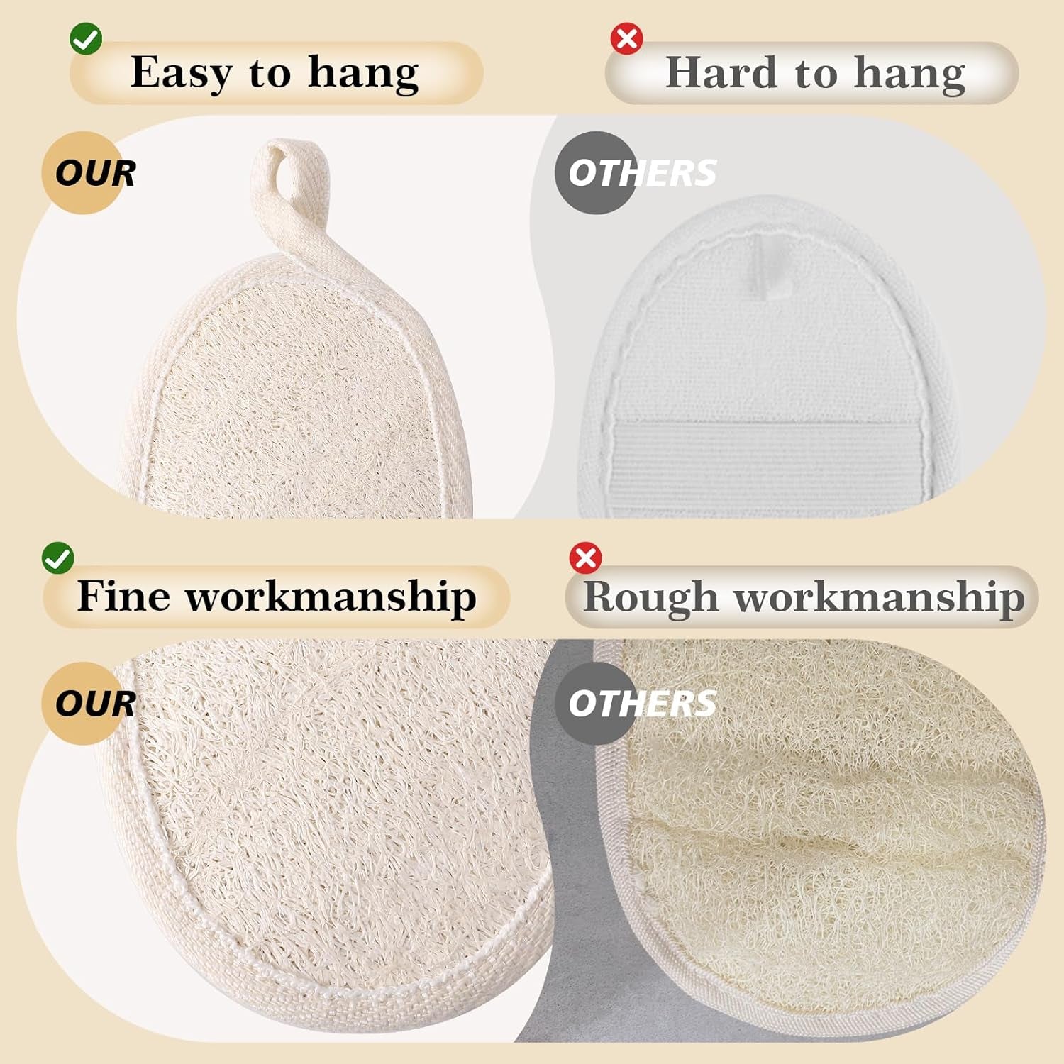 Natural Loofah Sponge Shower for Body, Loofah Exfoliating Body Scrubber, Shower Loofah Pack Bath Sponge Lufas for Women and Men