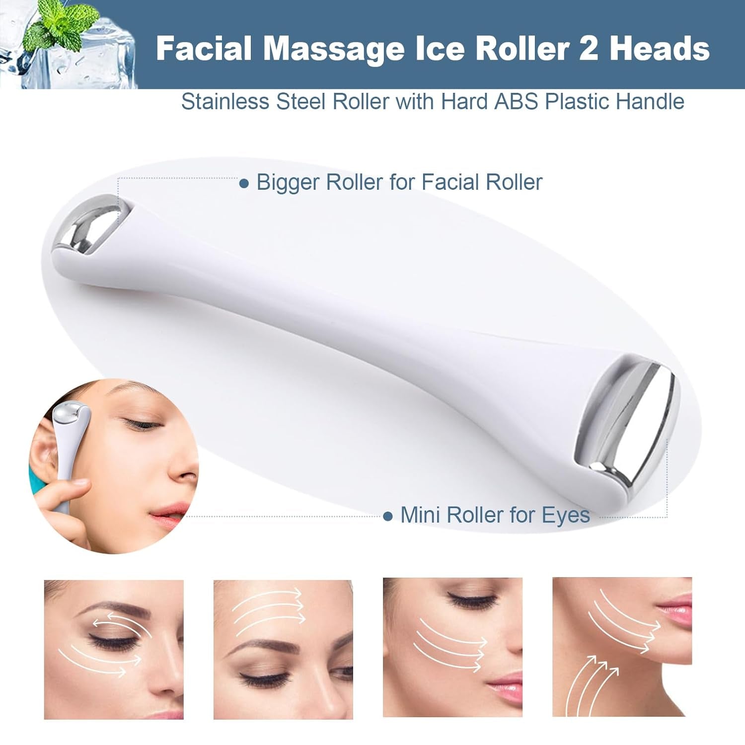Mini Eye Ice Roller for Eye Puffiness, Facial Ice Roller and Mini Eye Roller 2 in 1, Eye Massager for Migraine Relief, Tighten Pores, Pain Relief, Reduce Wrinkle Puffy