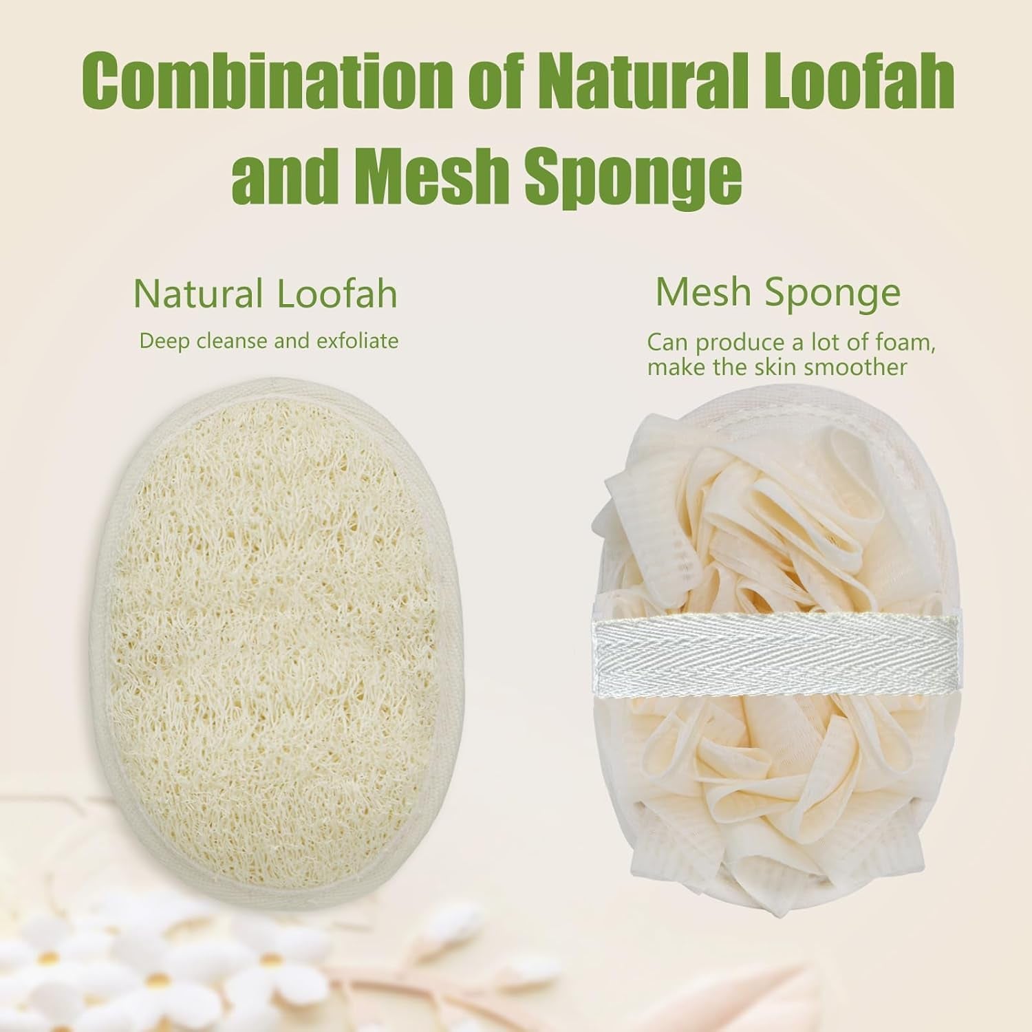 Loofah Sponge Exfoliating Body Scrubber (2 Pack), Double-Sided Natural Loofah Pads & Bath Shower Sponge Mesh Pouf Ball for Women and Men, Travel-Friendly Body Scrubbers, Deep Clean & Exfoliation