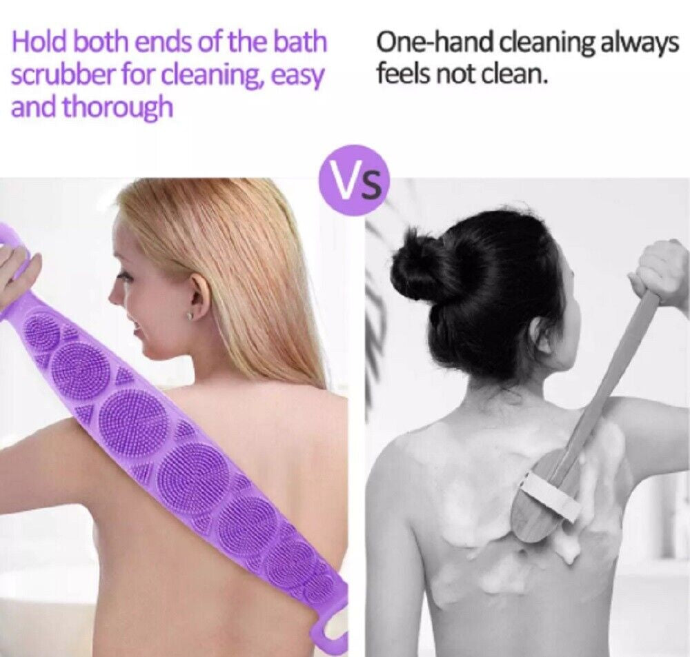 Silicone Bath Body Scrub Brush - Exfoliating Bath Belt, Cleaning Back Towel