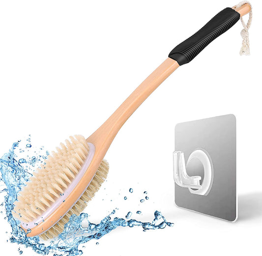 Ergonomically Back Scrubber for Shower,Double-Sided Back Long Handle Wet & Dry Brush for Cellulite and Lymphatic (Black)