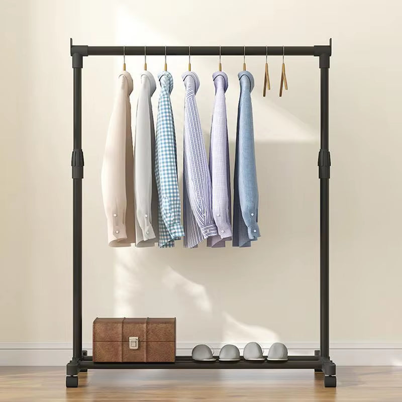 Telescopic Clothes Rack Heavy-Duty Metal Garment Rack with Wheels Movable Clothes Rack Telescopic Floor Hanger for Bedroom