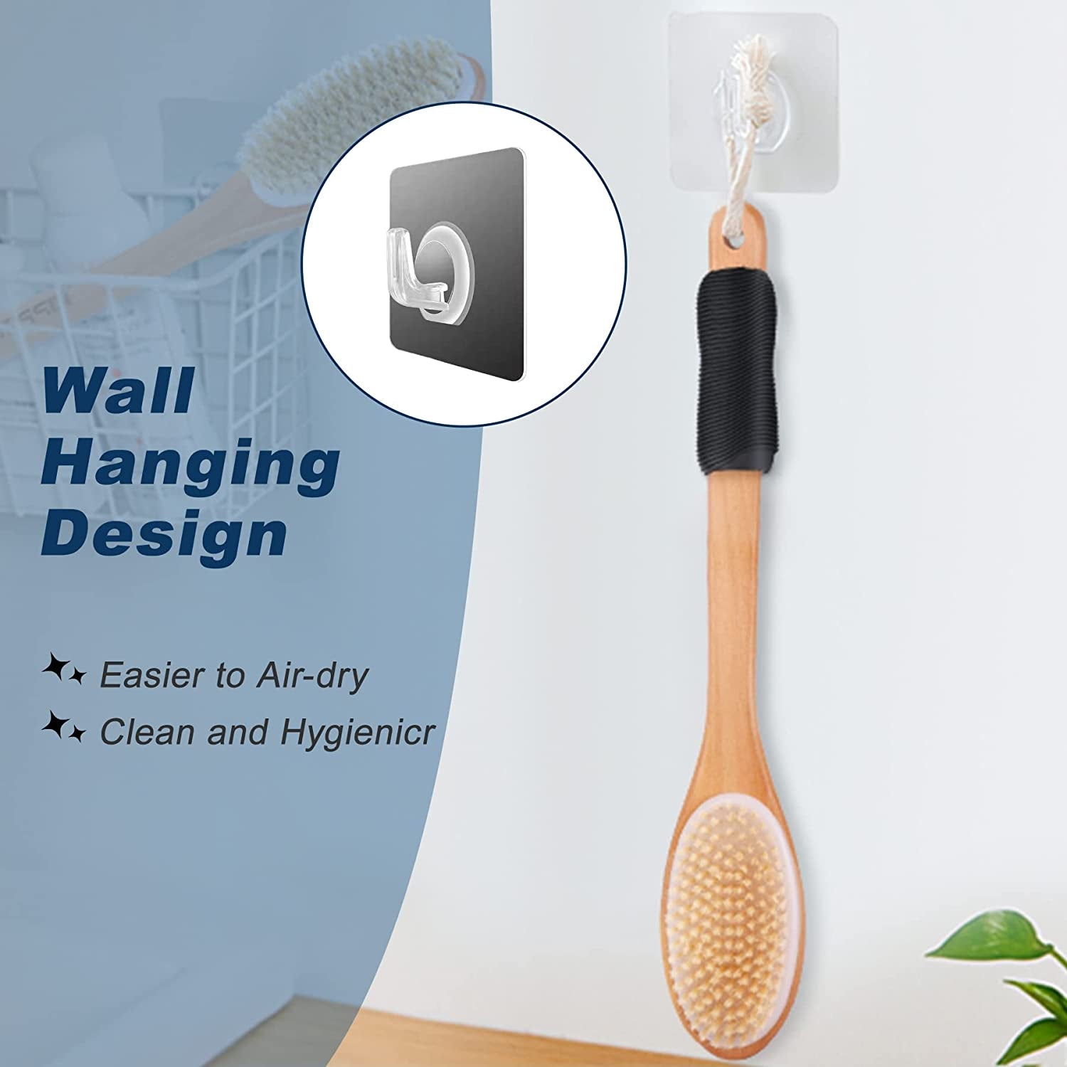 Ergonomically Back Scrubber for Shower,Double-Sided Back Long Handle Wet & Dry Brush for Cellulite and Lymphatic (Black)