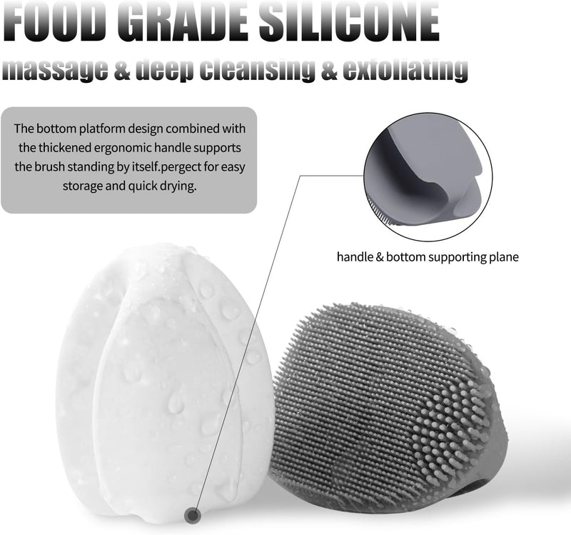 Face Scrubber,2Pcs Silicone Face Scrubber for Women Men,Face Scrubber Exfoliator Brush, Manual Facial Cleansing Brush,Exfoliating Face Scrubber for Sensitive Skin.(White+Gray)