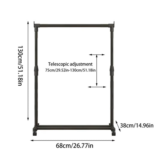 Telescopic Clothes Rack Heavy-Duty Metal Garment Rack with Wheels Movable Clothes Rack Telescopic Floor Hanger for Bedroom