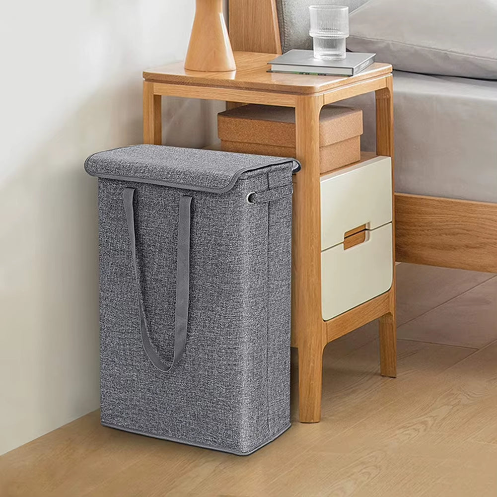 Thin Laundry Basket with Handle & Lid Slim Laundry Basket Multi-Function Narrow Laundry Hamper for Toys Clothing Organization