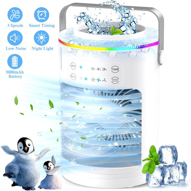Portable Air Conditioner, Rechargeable Personal Cordless Air Cooler Quiet Desk Fan with 3 Speeds Small Air Conditioner Fan