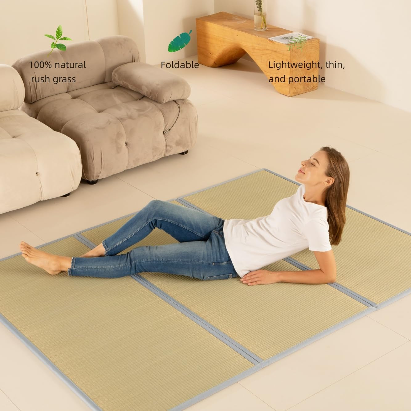 Tatami Mat Japanese Foldable Mattress Full Size Japanese Floor Bed Mattress Rush Grass (Full)