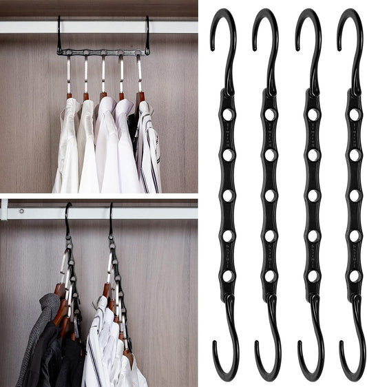 Closet Organizers Space Saving Hangers -  20 Pack Magic Hangers Wardrobe Storage Organization College Dorm Room Essentials, Apartment Heavy Duty Space Saver Plastic Black