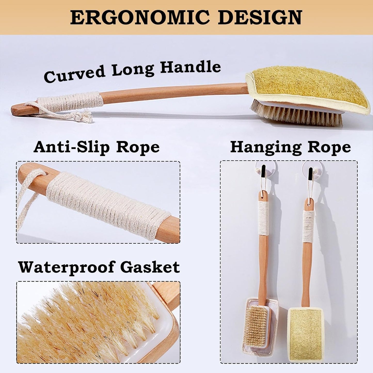 Loofah with Handle, Loofah on a Stick, Exfoliating Luffa on a Stick for Men and Women，Bath Brush Long Handle for Shower，Wet or Dry Brushing Body Brush，Deep Cleansing of Skin.