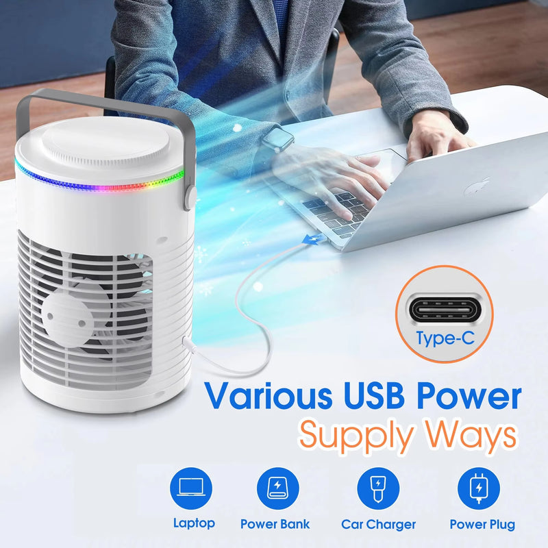 Portable Air Conditioner, Rechargeable Personal Cordless Air Cooler Quiet Desk Fan with 3 Speeds Small Air Conditioner Fan