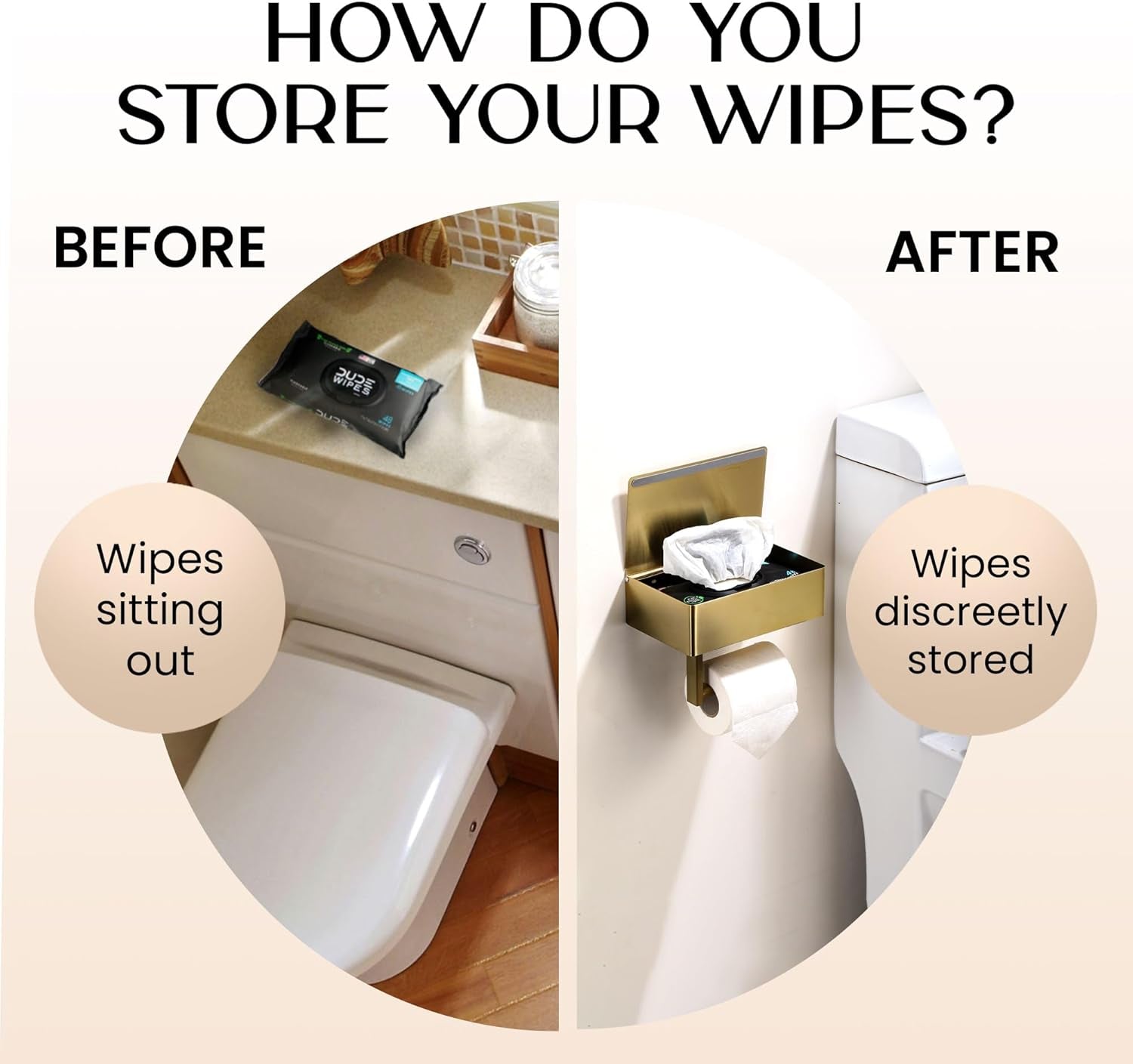 Day Moon™ Brushed Gold Toilet Paper Holder with Shelf, Wipe Holder for Bathroom Flushable Wipes Dispenser Toilet Paper and Wipes Holder, Toilet Paper Holder with Storage Toilet Paper Holder Wall Mount