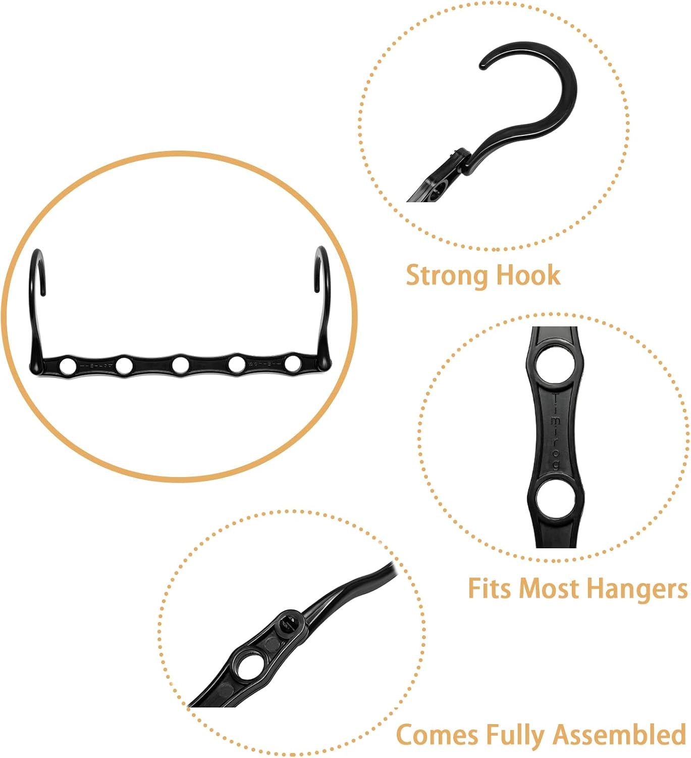 Closet Organizers Space Saving Hangers -  20 Pack Magic Hangers Wardrobe Storage Organization College Dorm Room Essentials, Apartment Heavy Duty Space Saver Plastic Black