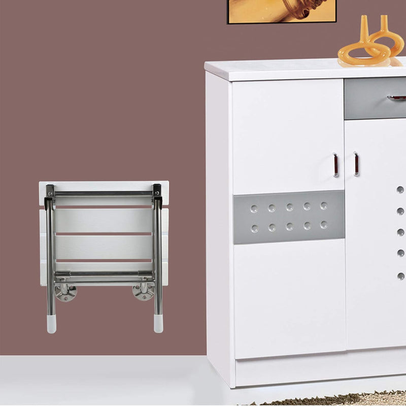Folding Shower Seat Wall Mounted Bathroom Bathtub Safety Stool Chair, Solid Wood, with Support Legs, Load of 350 Lbs, 14.88