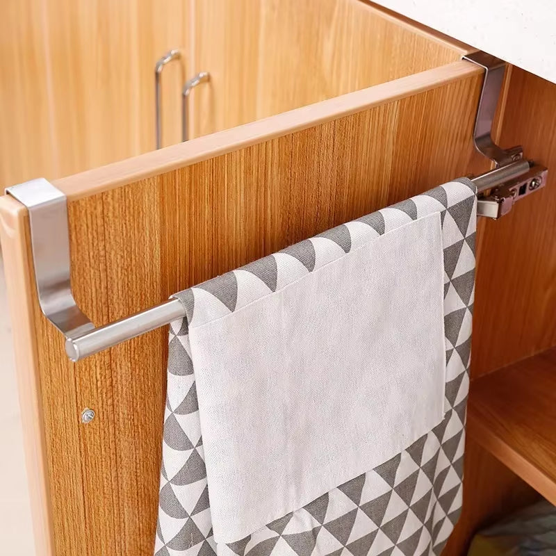 Kitchen Cabinet Door Towel Bar Stainless Steel Door Back Towel Hanging Holder Bathroom Punch-Free Towels Hooks Home Organizer
